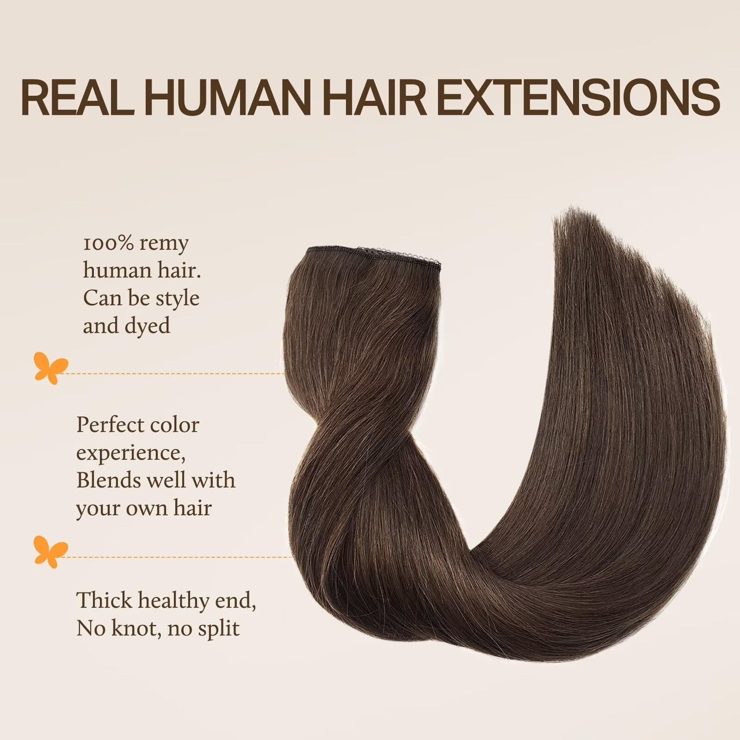 DOORES Wire Hair Extensions, Chocolate Brown 18 Inch 95g Fish Line Weft Extensions and 2pcs 30g Clip ins, 125g Invisible Wire Re