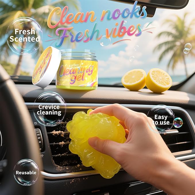 ASFSKY Keyboard Cleaning Gel (Lemon) Universal Cleaning Putty Dust Cleaning Car Interior Cleaner Car Dust Remover Car Slime Gifts for Men Women Girl Christmas Stocking Stuffers（1 Pack）