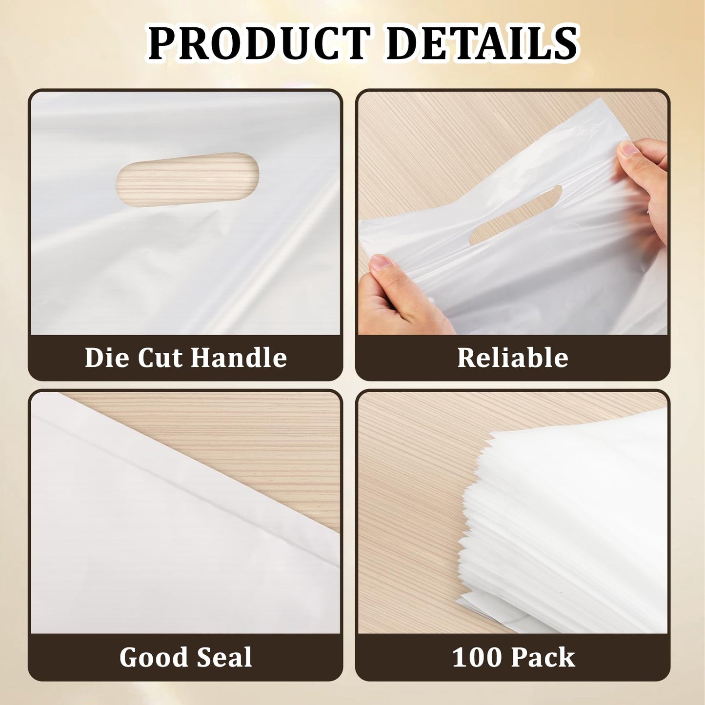 GoClimber 100 Pack Clear Plastic Bags, 9"x12" Merchandise Bags With Die Cut Handles for Retail, Small Business, Boutique Stores, Gifts