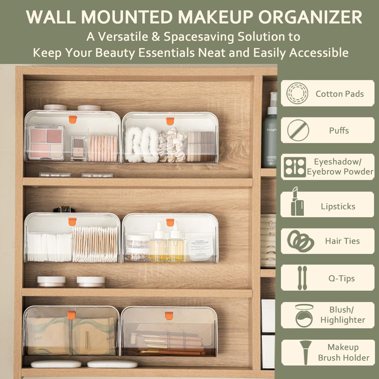 SUNFICON Wall Mounted Cotton Pads Holder Organizer Cotton Swab Balls Holder Q-tip Dispenser Qtip Storage Canister Cosmetic Pads