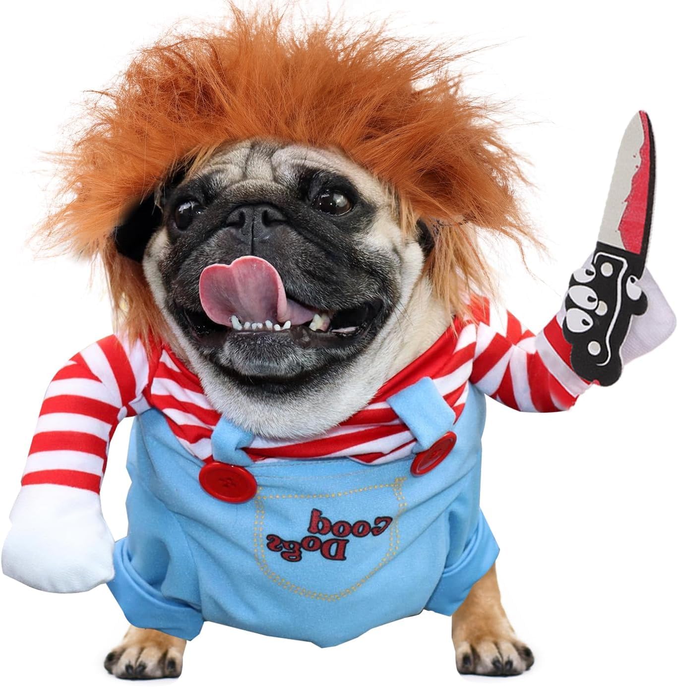 Dog Costumes, Deadly Doll Dog Costume, Chucky Dog Costume with Knife for Pets, Frenchie Clothes, Funny Dog Halloween Costume for Medium Dogs [M]