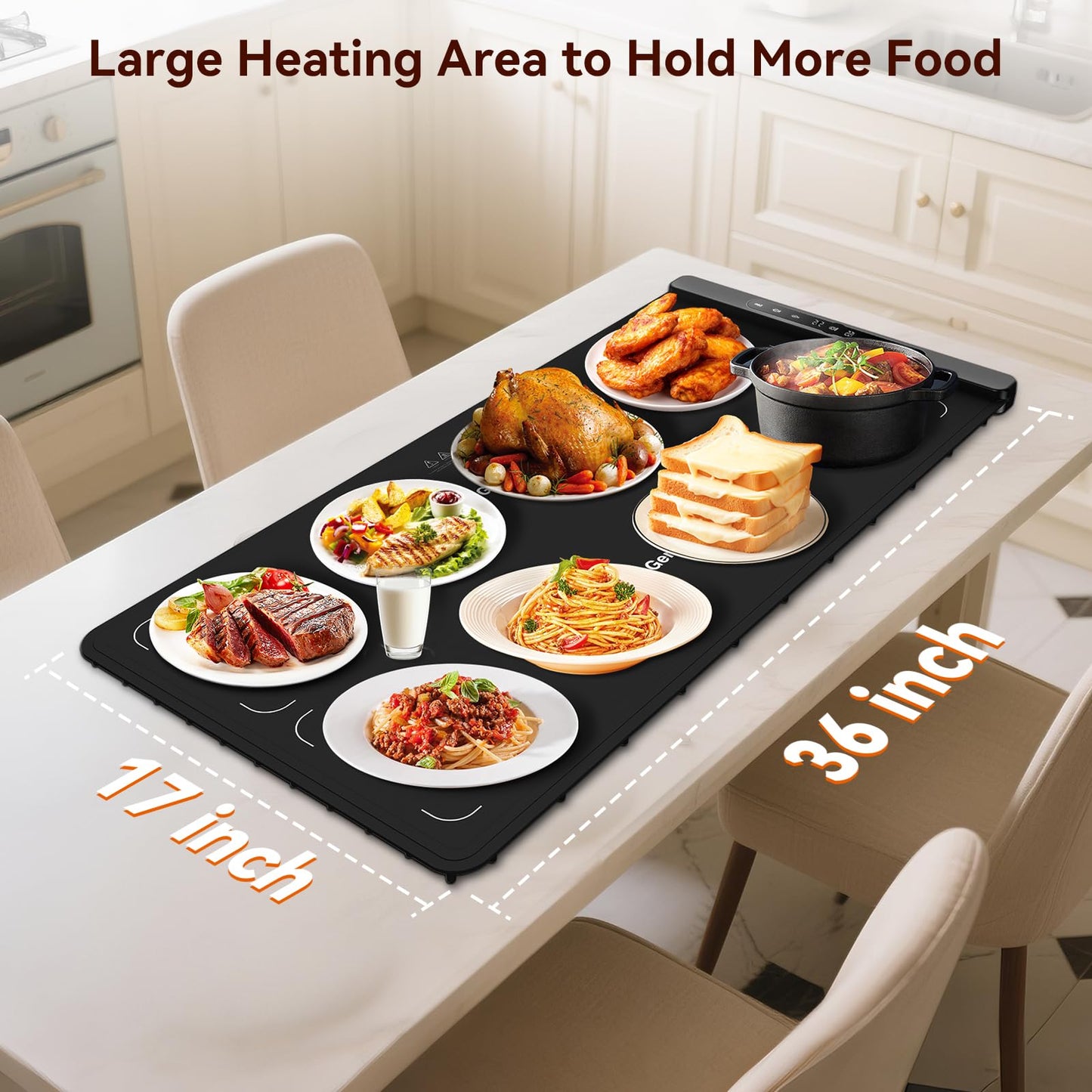 Newise Graphene Warming Mat for Food, Dual-Zone Heating XXL 36”x17”, Food Warmer for Parties Buffets with 6 Temperature & Timer, Child Lock, Daily Use, Gift for Family, Mom, Black