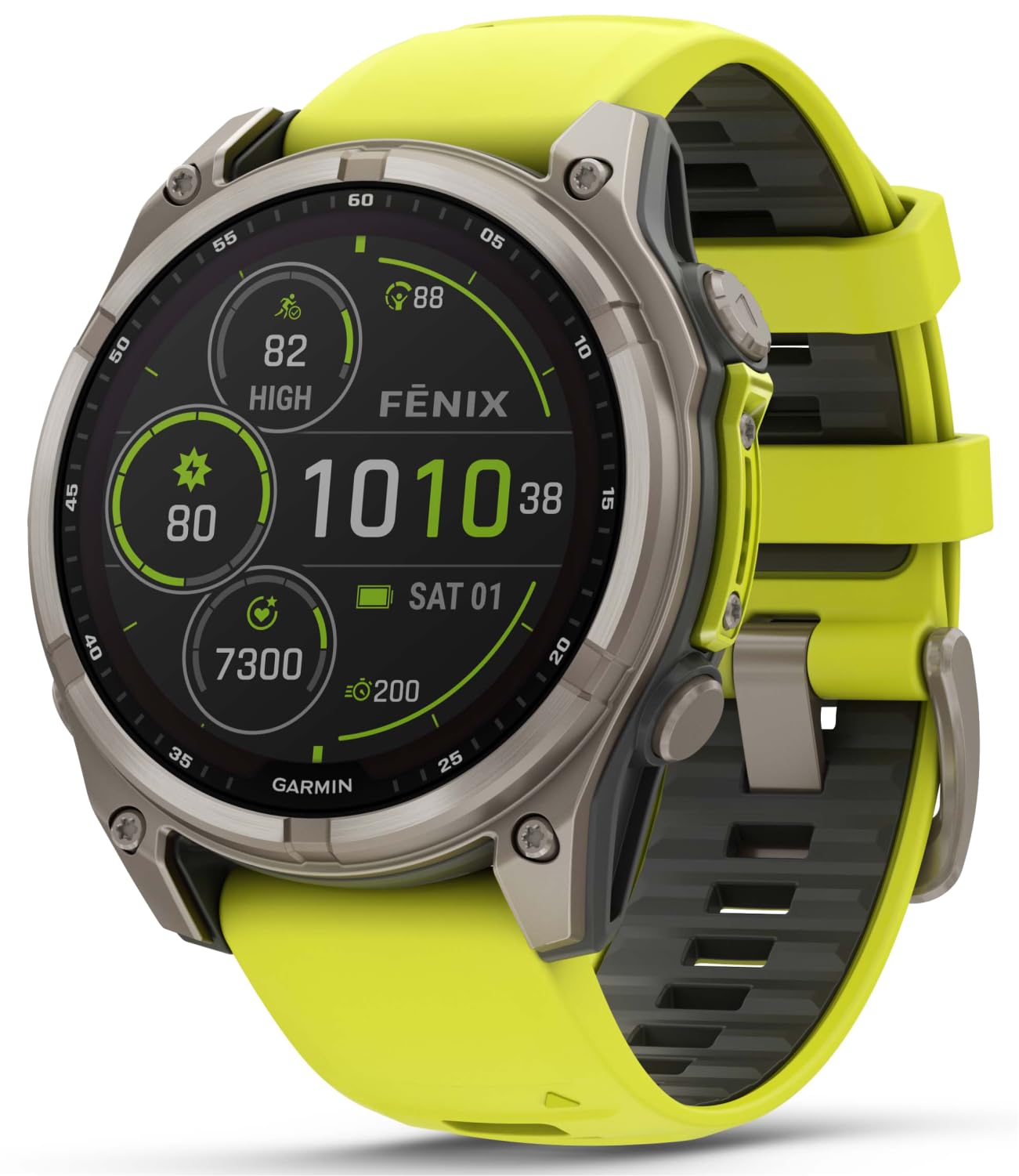 Wearable4U Garmin Fenix 8 - 47 Mm, Solar, Multisport Gps Smartwatch, Sapphire, Titanium With Amp Yellow/Graphite Silicone, Built