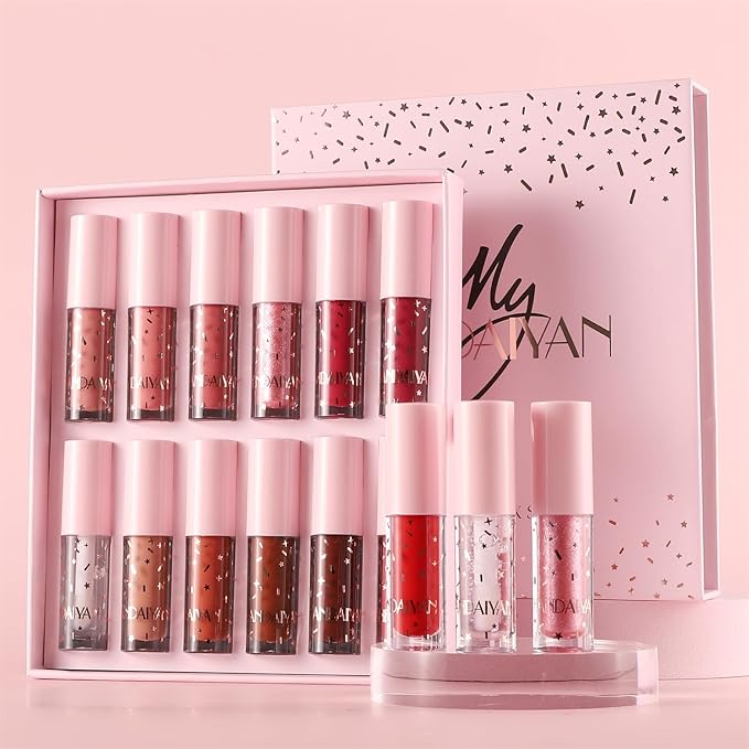 12Pcs Nude Matte Liquid Lipstick Set, Waterproof Long Lasting Non-Stick Cup 12 Colors Nude Lipstick 24 Hour Not Fade Matte Lipstick Professional Lip Gloss Makeup Christmas Day Gift Sets for Women