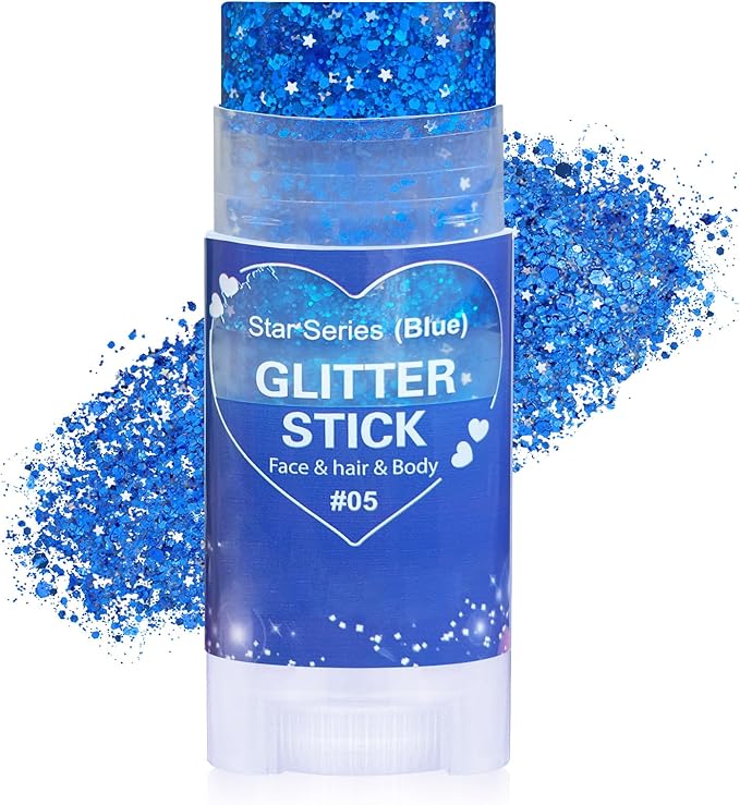 Blue Hair Glitter Stick,Rave Carnival Accessories Chunky Sequins Face Glitter,Singer Concert Body Glitter for Kids Women, Waterproof Halloween Glitter Makeup Paint for Parties,Festival