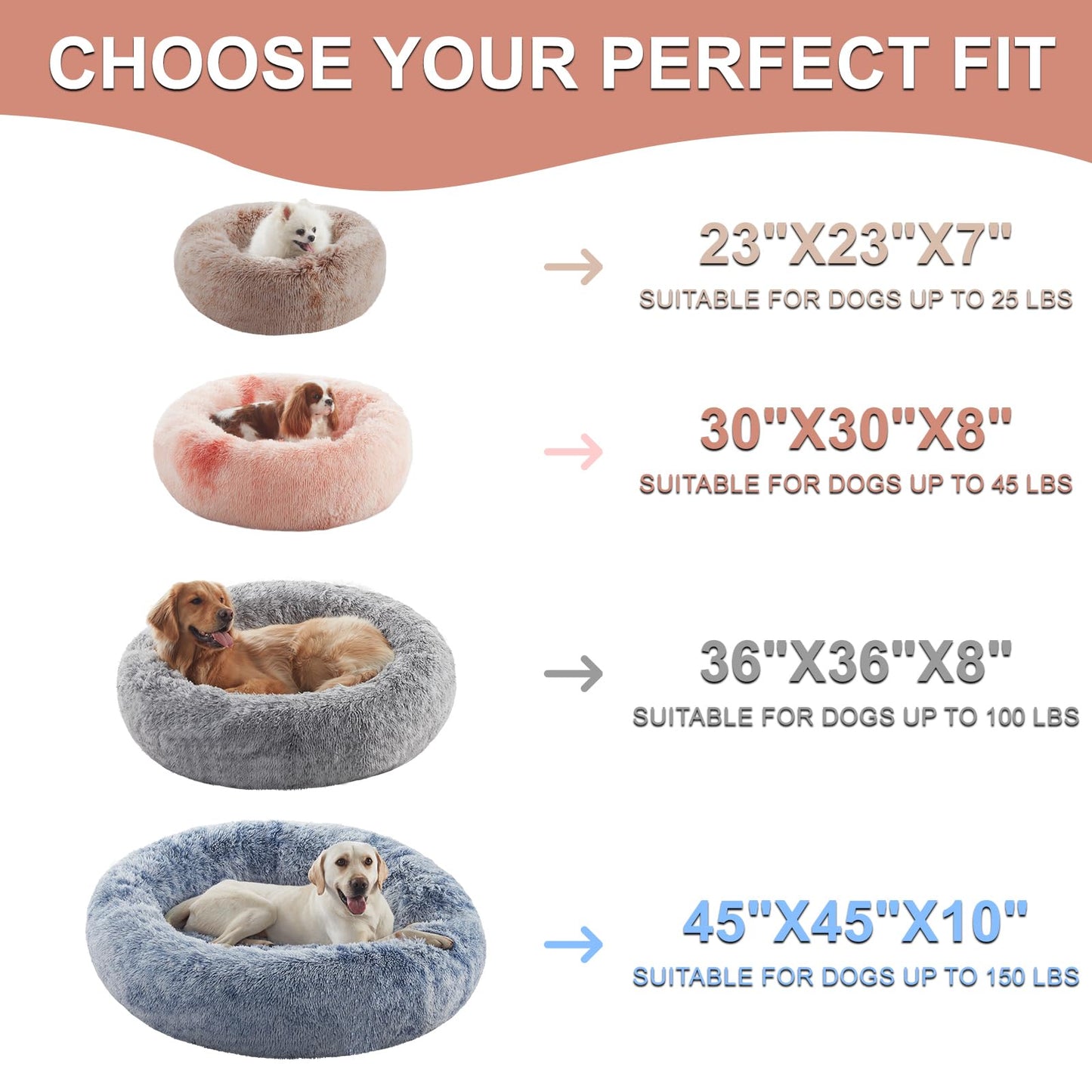 BedStill 36 inches Donut Dog Bed for Large Dogs - Calming Fluffy Round Pet Bed with Removable & Washable Cover,Fits up to 100 lbs Pets (Dark Grey,Large)