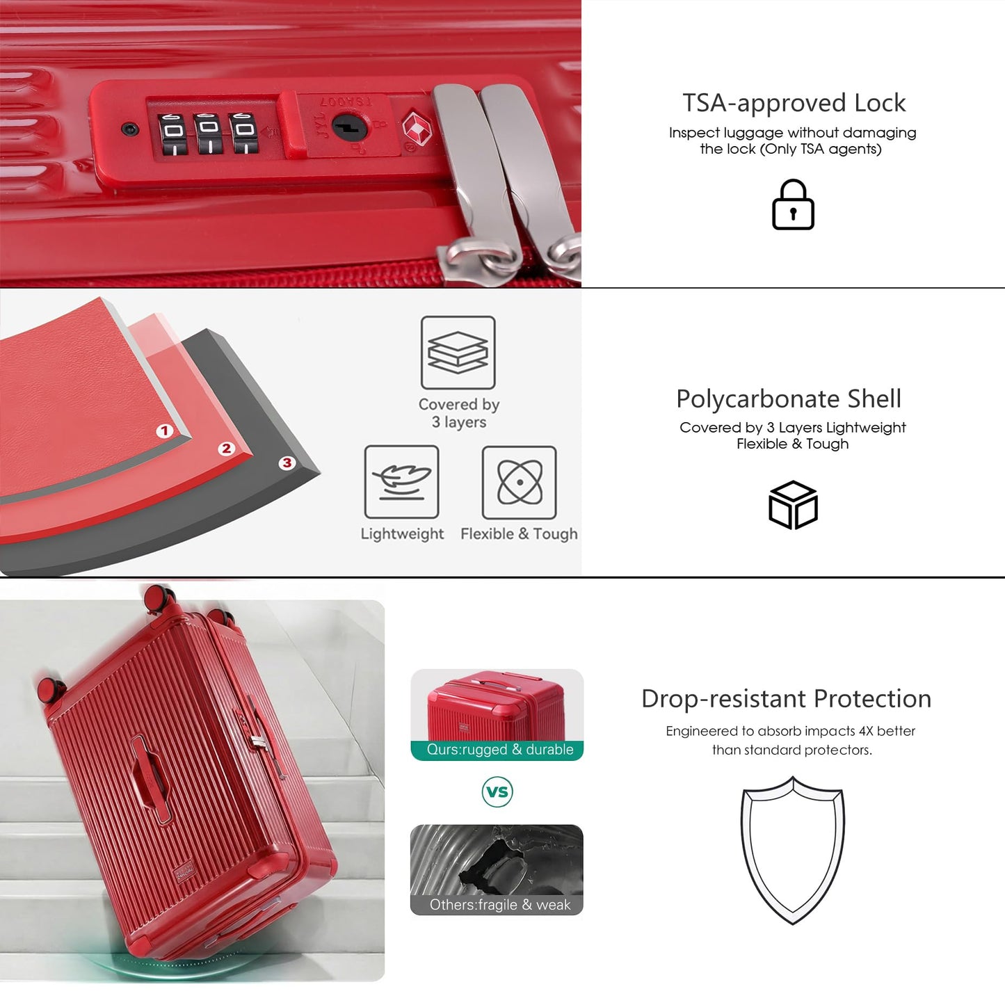 LIGHTGO 2 Piece Set Ultra-Lightweight PC+ABS Suitcase with TSA Lock & Quiet 360°Wheels, 20/26/30 Inch Expandable Luggage, Smart Organizer with Magical Divider & Waterproof Zone(Brilliant Red)