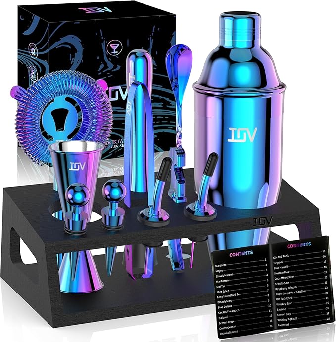 IOV Mixology Bartender Kit with Stand | 12-Piece Cocktail Shaker Set | 24oz Martini Shaker Set for Drink Mixing | Bar Set ...