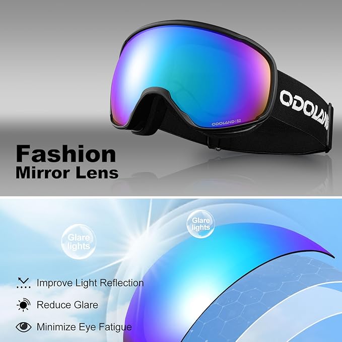 Odoland Snow Ski Goggles S2 Double Lens Anti-Fog OTG Windproof UV400 Eyewear for Men, Women and Youth-Skiing Snowboarding