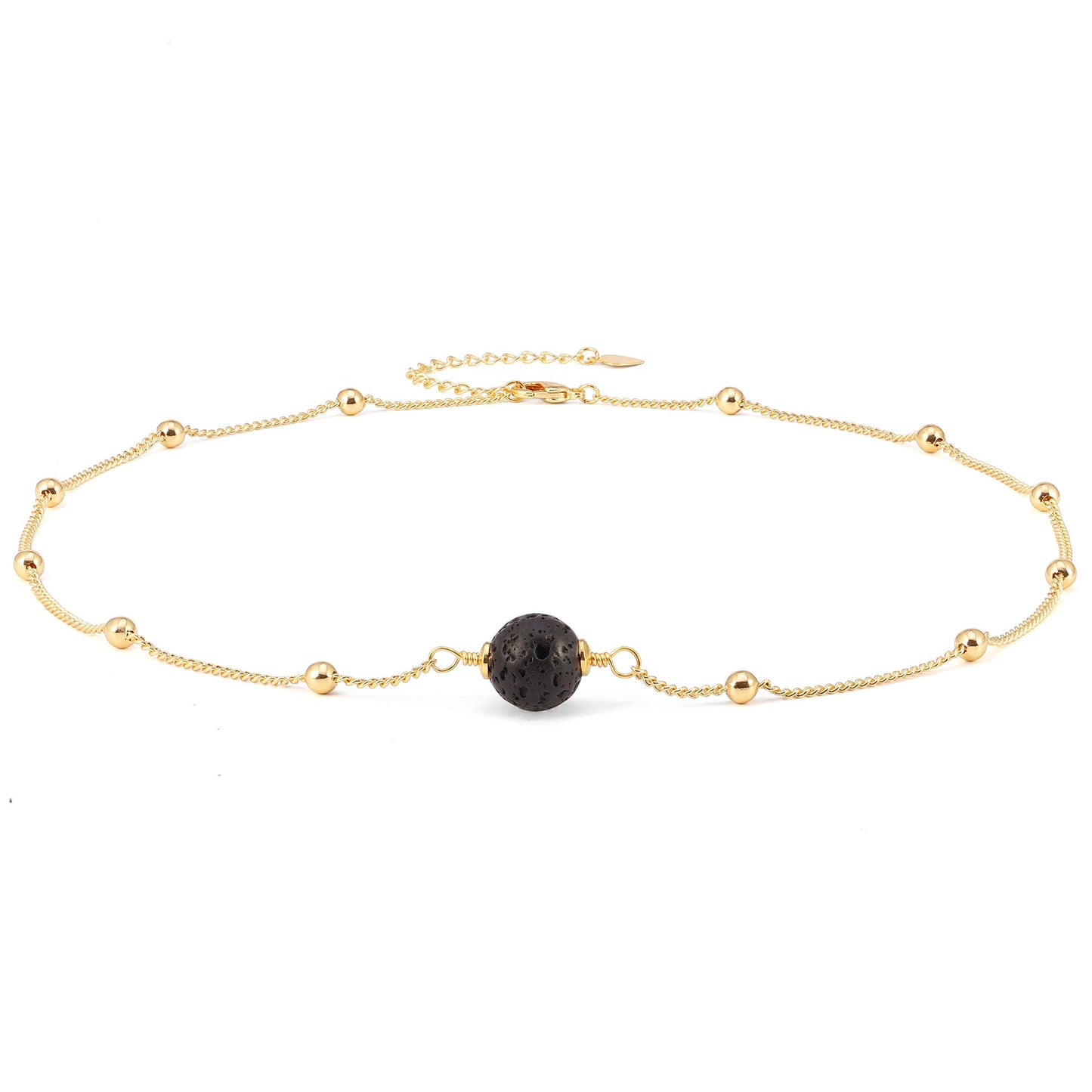 Aobei Pearl Lava Stone Pendant Necklace 18K Gold Satellite Chain Choker Essential Oil Diffuser Jewelry for Women 16''