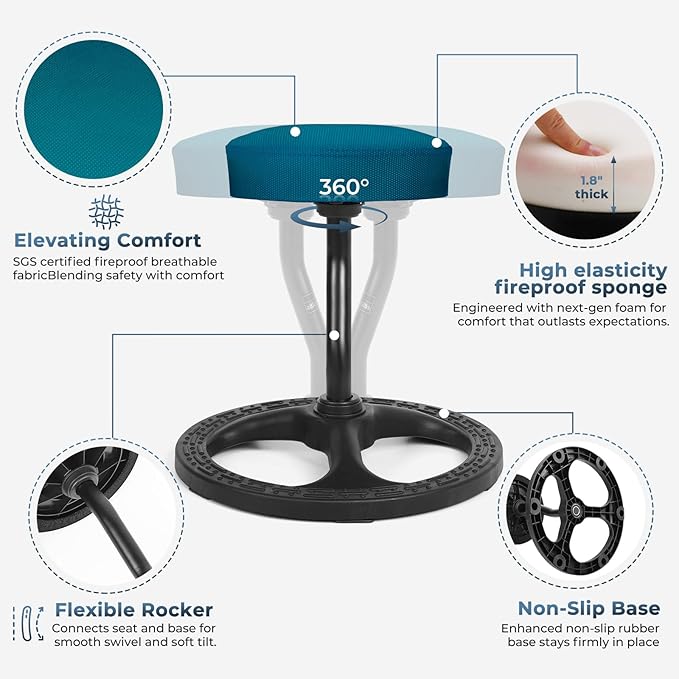 Upaloop ADHD Chair for Kids, Yoga Chairs for Adults, Wobble Stool Active Flexible Seating Desk Chair with Non-Slip Base and Washable Seat Cover for Stability, Balance, Yoga, Office, School, Classroom