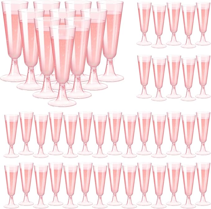 SUREHOME Pink Champagne Flutes Plastic Champagne Glasses Disposable Mimosa Glasses 40 Pack 5 Oz Acrylic Stemware Cocktail ...
