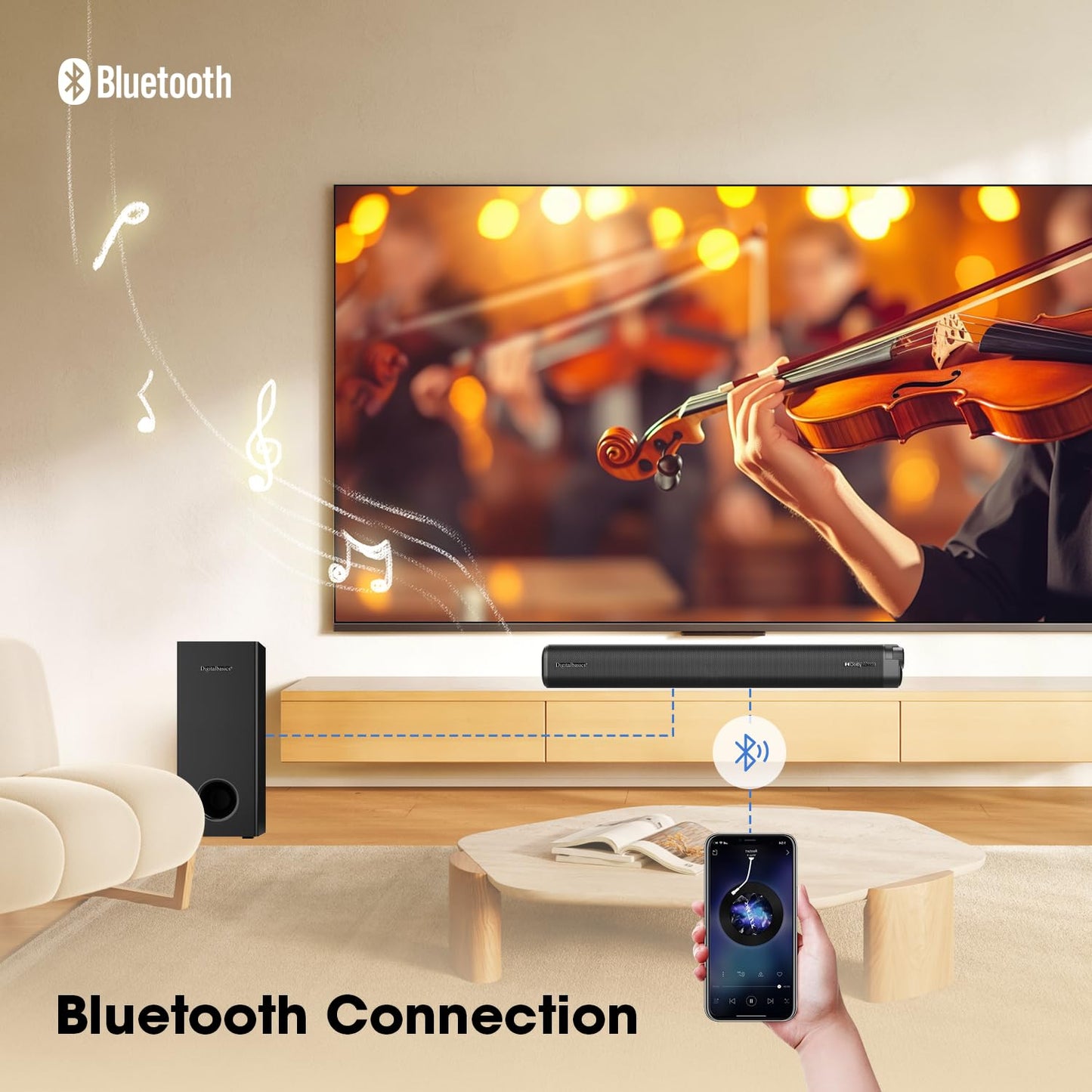 Digitalbasics Dolby Atmos Soundbar for TV with Subwoofer, 120W Home Theater System for Football & Sports, 3D Surround Sound, Deep Bass, Bluetooth 5.3, HDMI ARC/Optical/AUX, Easy Setup