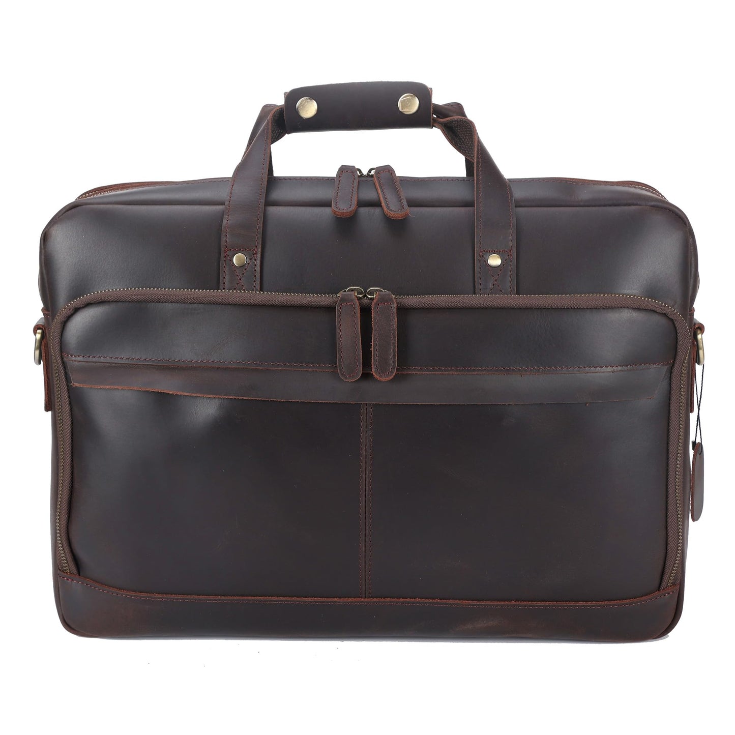 18" Full Grain Leather Briefcase, Premium Vintage Business Laptop Bag, Spacious Executive Work Bag for Office & Travel
