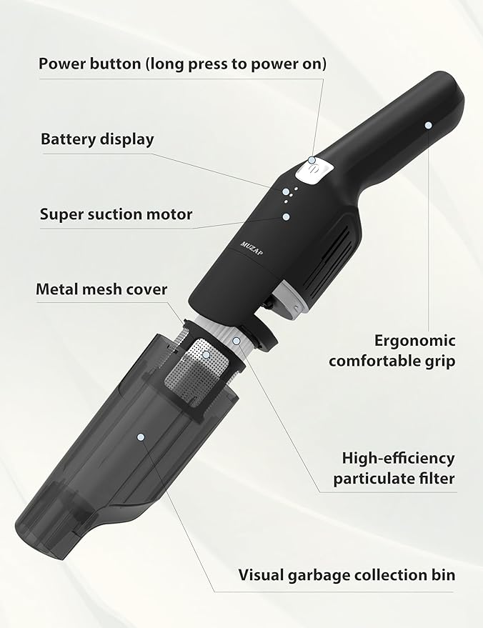 Handheld Vacuum Cleaner, Cordless & Rechargeable, 15KPa Powerful Suction, 30-Min Runtime, 500ML Dust Cup, for Pet Hair/Car/Home
