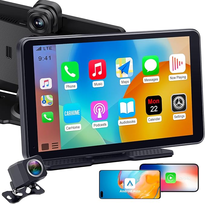 Wireless Apple CarPlay with Dash Cam: 7″ Carply Screen for Car with Backup Camera - 5-Min Plug-and-Play Upgrade for Older ...