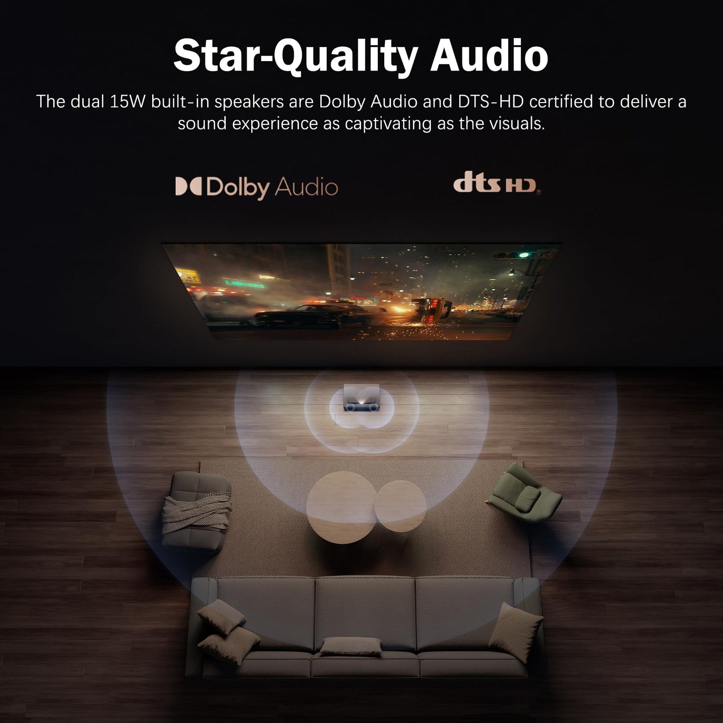 Formovie Cinema Edge 4K UHD Ultra Short Throw Projector, Google TV UST Laser Projector with Licensed Netflix, HDR10 150" ALPD Laser TV, Dolby Audio DTS-H for Home Theater