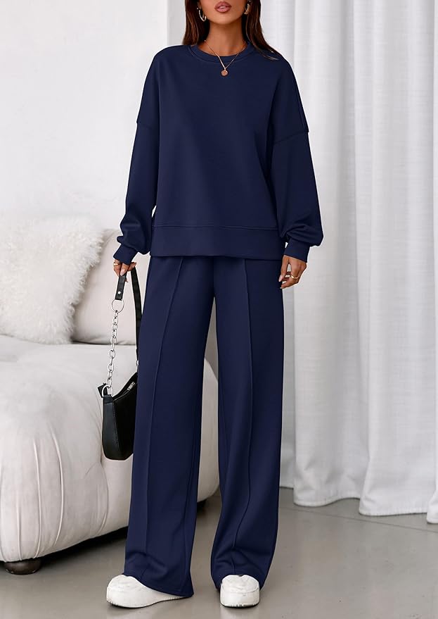 PRETTYGARDEN 2 Piece Sets For Women Fall Trendy Long Sleeve Sweatshirt Wide Leg Pants Loungewear Set Matching Sweatsuit
