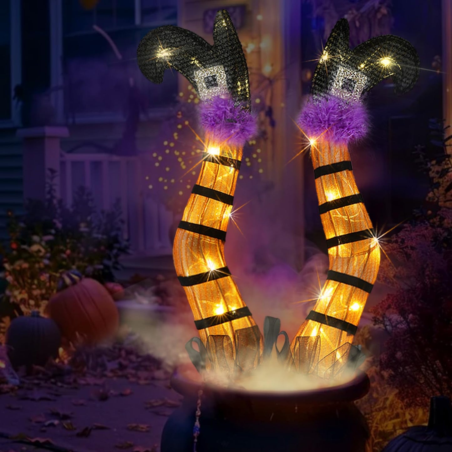 Halloween Lighted Witch Legs Outdoor 22’’ Set of 2 Orange Witch Legs Battery Operated with Warm White LEDs Outdoor Yard Lawn Garden Decor