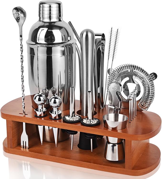 Cocktail Shaker Set with Stand - 25pcs Mixology Bartender Kit 25oz Professional Bar Tools Set Bar Accessories for Drink Mi...