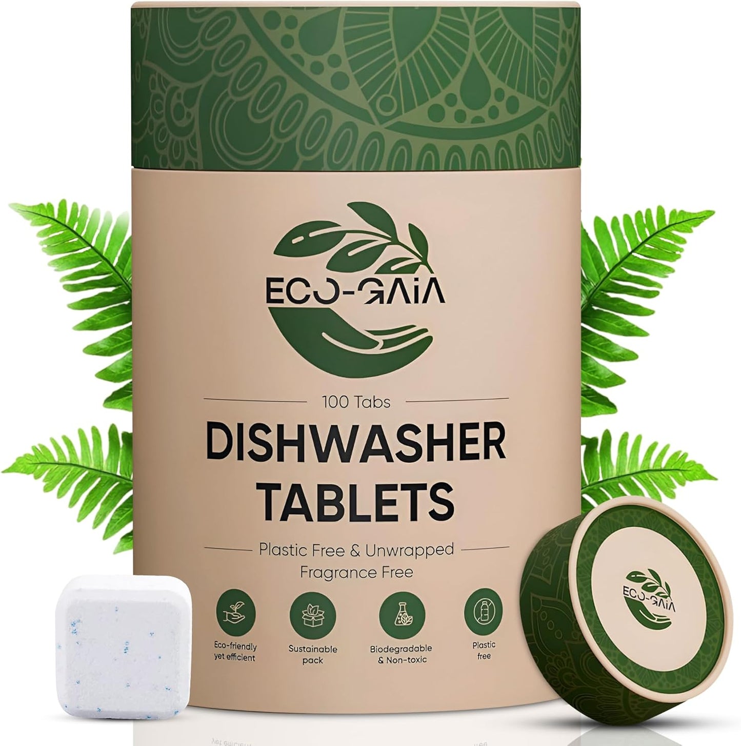 Dishwashing Detergent Tablets | All-in-one Formula Plastic Free Dishwasher Detergent pods | 100 Tabs (4 Month Supply) | Non plastic - Non wrapped - Eco Friendly Tablets