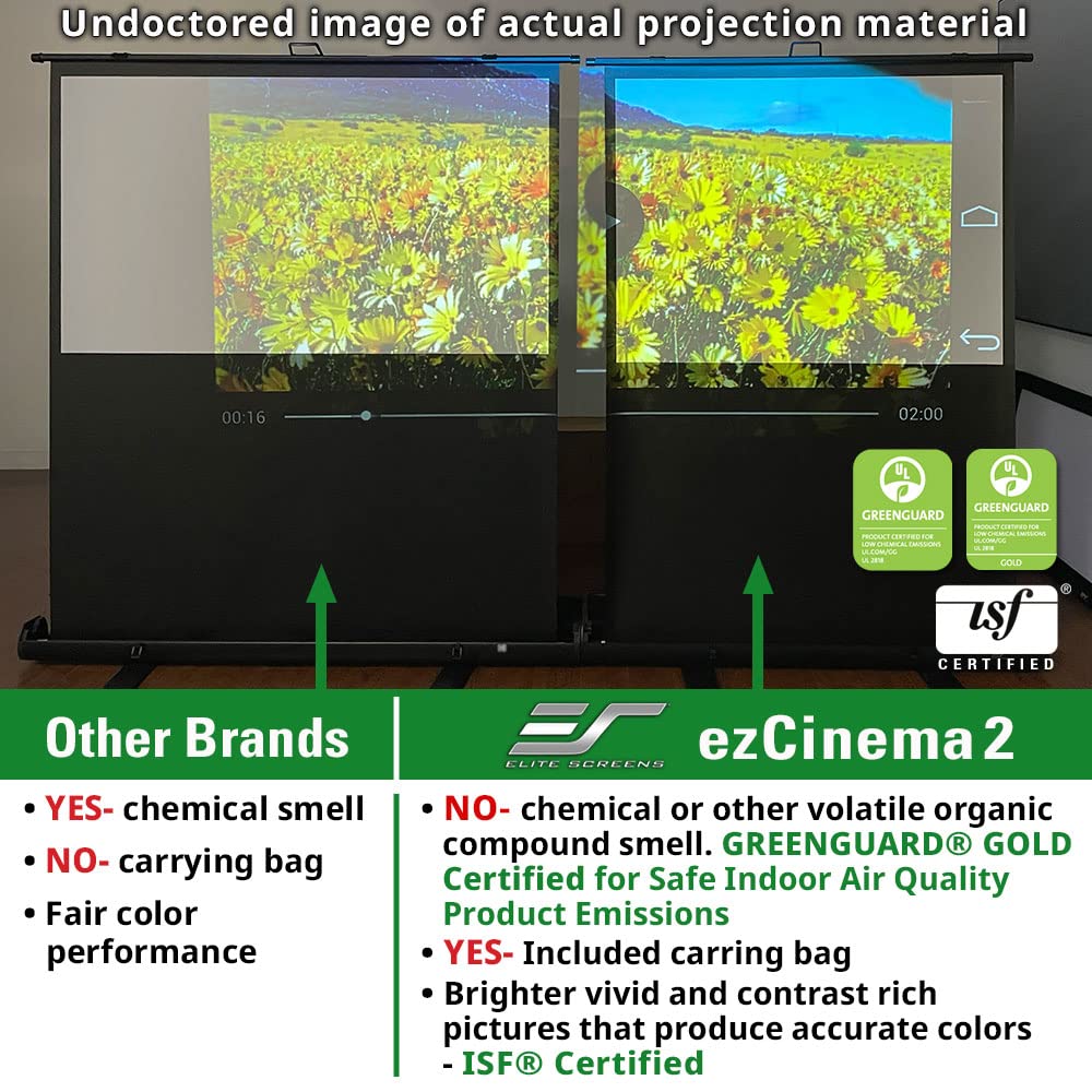 Elite Screens ezCinema 2 Projector Screen, Aluminum, Black | 84-inch 16:9, Manual Floor Pull Up Scissor Backed Portable Home Office Classroom Front Projection + Carrying Bag |2-Year Warranty, F84XWH2