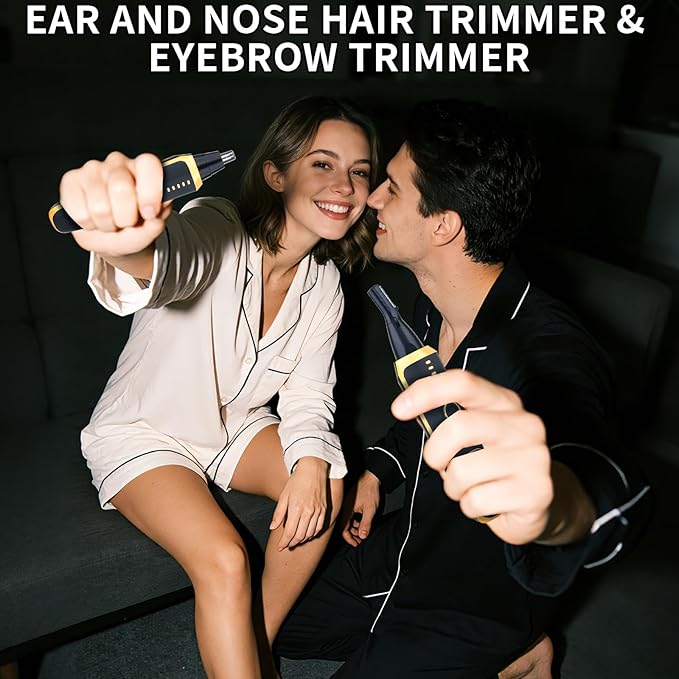 2 in 1 Nose and Ear Hair Trimmer with LED Display, Rechargeable Electric Nasal Hair Clipper for Men & Women, Eyebrow & Facial Hair Removal with Dual-Edge Blades, Easy to Clean