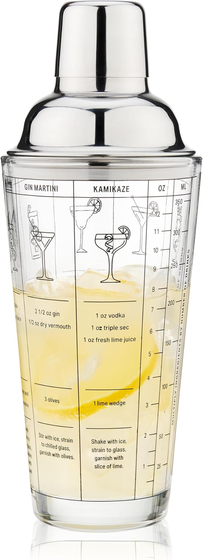 True Glass Cocktail Shaker with 7 Classic Recipes and Measurements for Cold Brew Cocktails, Home Bar Accessories, Bar Tool...