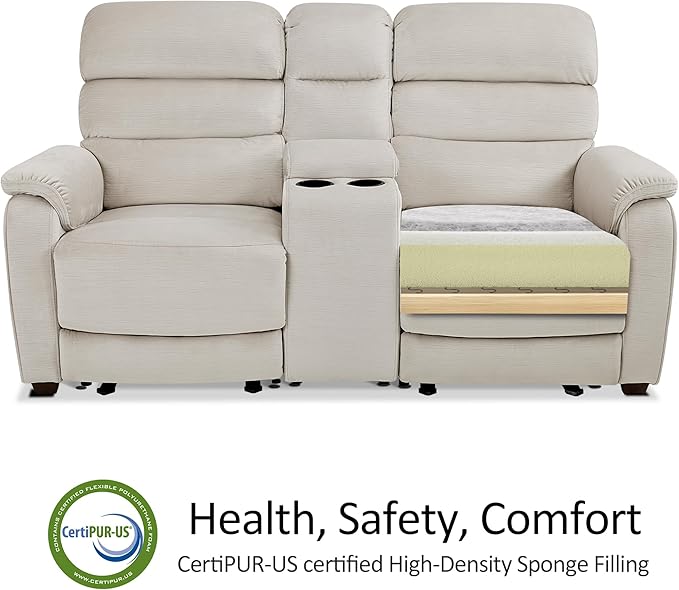 MCombo 73.8'' Wall Hugger Power Loveseat Recliner, Reclining Loveseat with Console, Adjustable Headrest, USB Charge Ports, Cup Holders, for Living Room, RVs, Small Spaces, Fabric ST258M2 (Beige)
