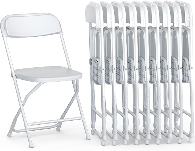 Our Modern Space 10 Pack Foldable Plastic Chair | Folding & Stackable | 350 lbs Capacity Steel Frame Seats for Indoor Outd...