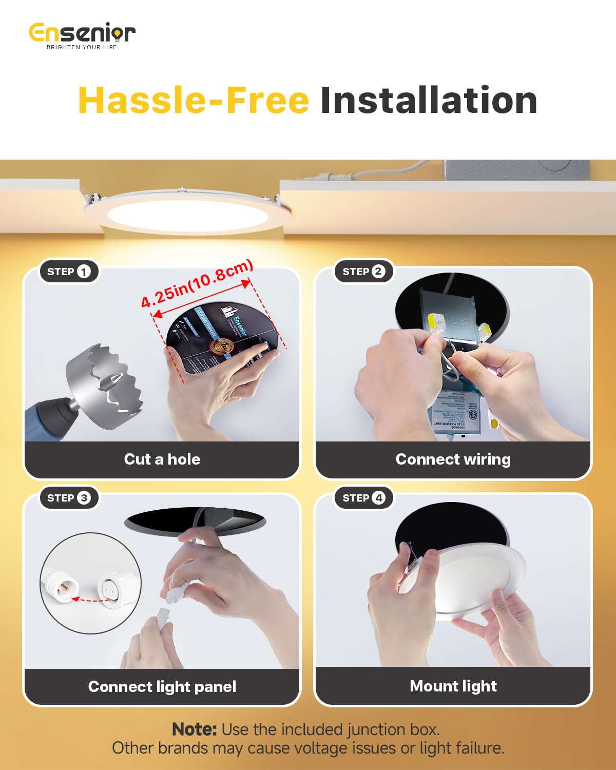 Ensenior 24 Pack 4 Inch LED Recessed Ceiling Light, Dimmable, 5000K Daylight, 750LM 9W 120V, High Brightness Canless Wafer Downlight - ETL&FCC&IC