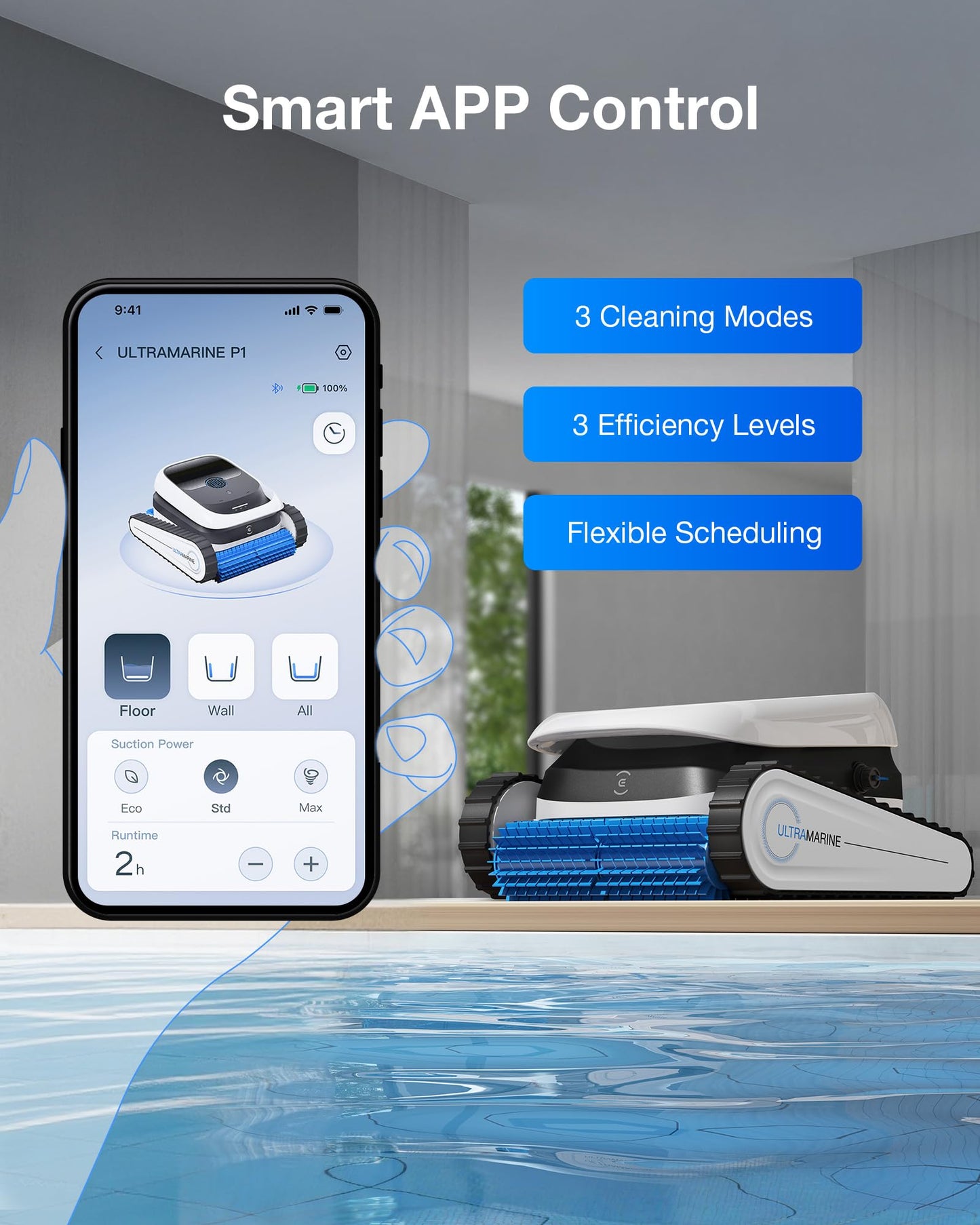 ECOVACS Ultramarine P1 Care Kit Pool Cleaner Robot, 4800GPH UltraPure Suction, Dual-Layer Filtration, 180 Min Runtime, SmartNavi Navigation, App Control, Cordless Pool Vacuum for Floor & Wall