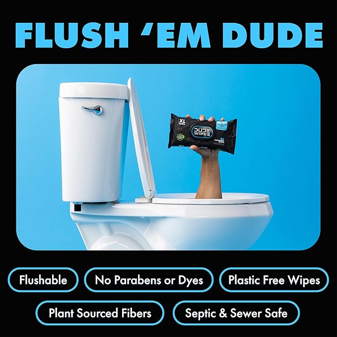 DUDE Wipes - Flushable Wipes - 3 Pack, 144 Wipes - Unscented Extra-Large Adult Wet Wipes - Vitamin-E & Aloe - Septic and Sewer Safe