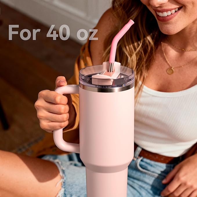 40oz Metal Straws for Stanley 40oz Cup & 64oz Jugs, 2 PCS Extra-Long Stainless Steel Straws with Removable Silicone Tips, Fits Large Tumblers & Oversized Mugs