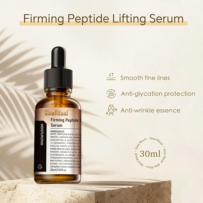 GlowRitual Firming Peptide Lifting Serum — Multi-Peptide + Collagen Serum to Help Improve the Appearance of Fine Lines, Lightweight, Layerable Daily Serum for All Skin Types