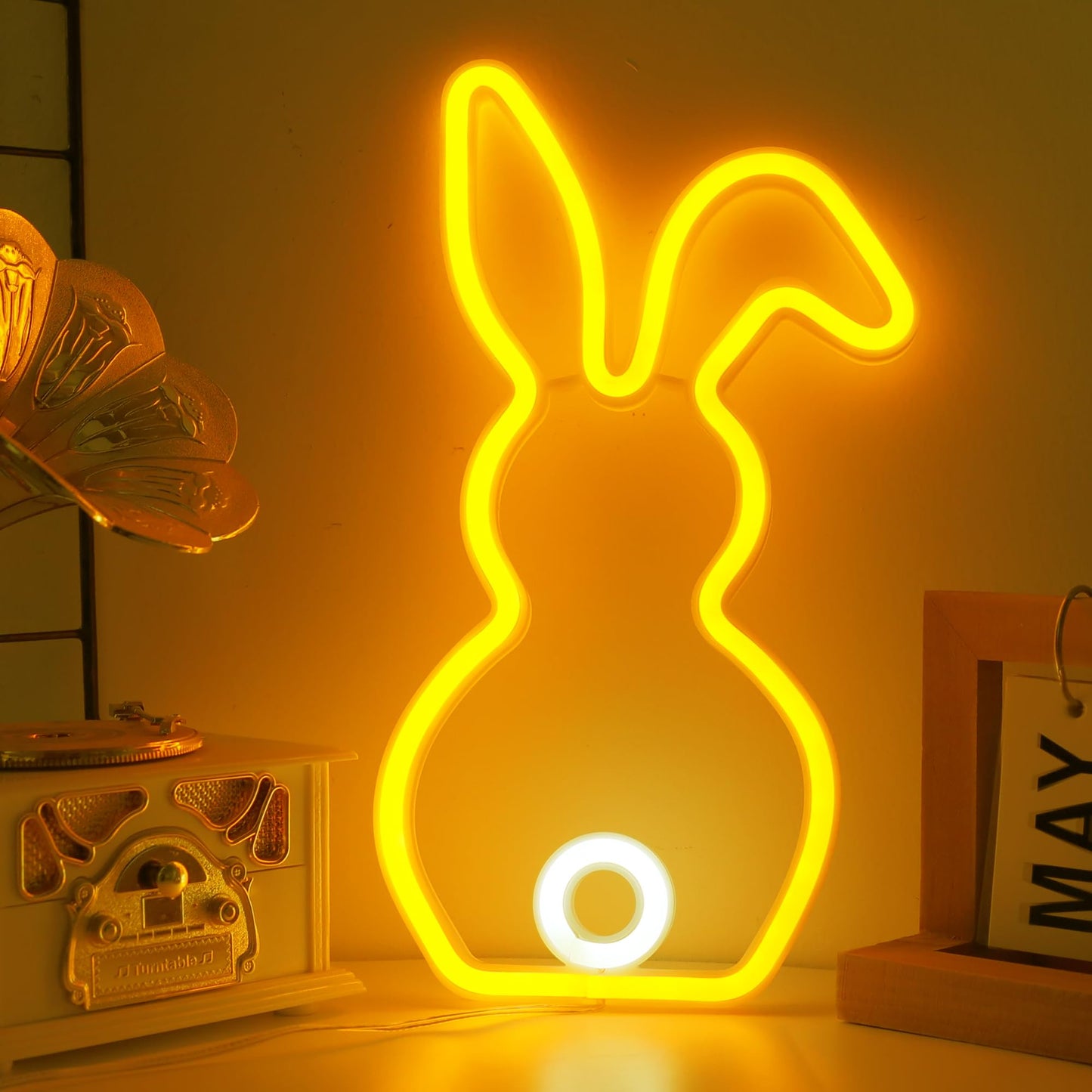 ENUOLI Novelty Rabbit Neon Sign Art Wall Lights for Business Bunny Neon Light Bar Club Bedroom USB Powered for Bedroom Children's Room Rabbit Decoration Easter Gifts For Kids Wedding Birthday Party