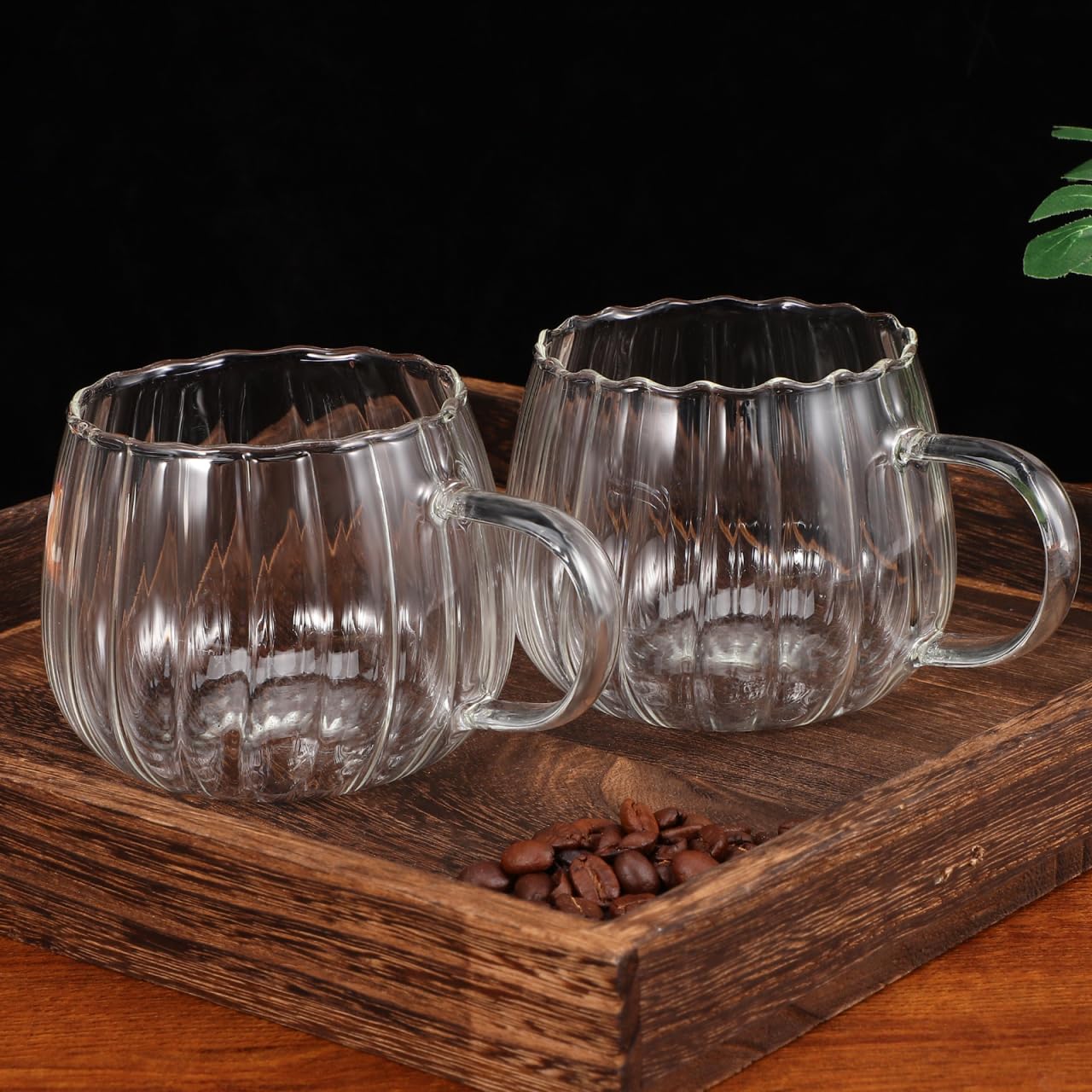 iplusmile 2Pcs 350Ml Heat-Resistant Transparent Glass Pumpkin Mugs for Coffee Milk and Breakfast - Stylish Drinkware for Home and Office