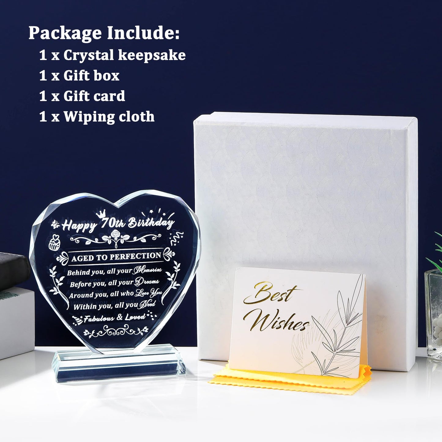 Arikyrist 70th Birthday Gifts for Women Men Laser Crystal Heart Happy 70th Birthday Decorations Ideas Gifts for 70 Year Old Women Men Mom Dad Husband Wife Friends