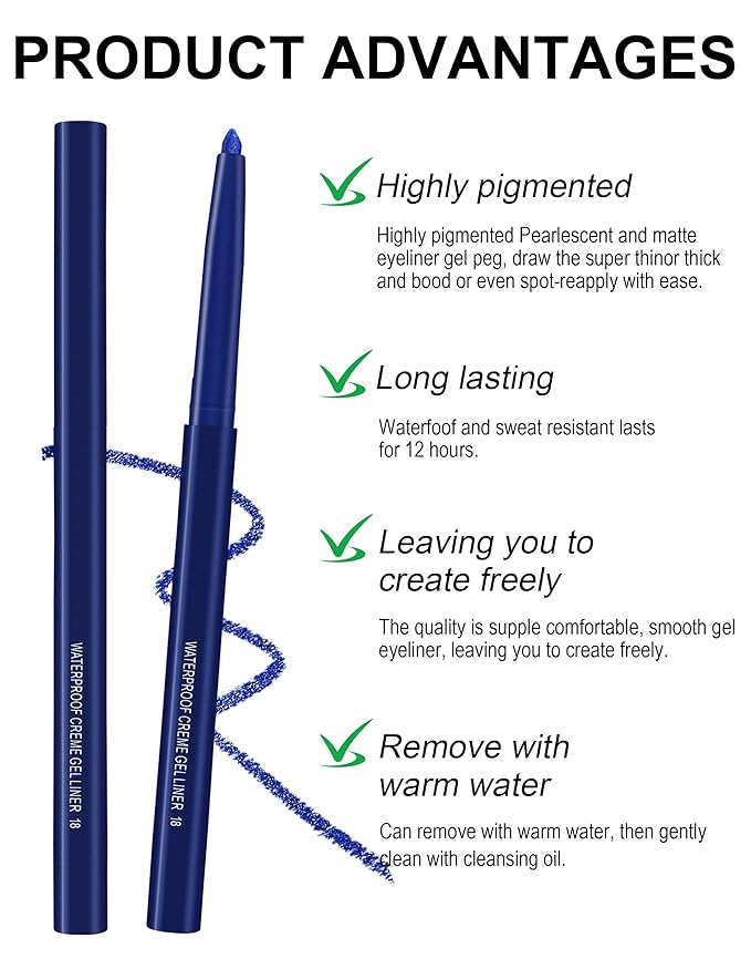 4PCS Blue Eyeliner Pencil, Eye Liner Pencils, Waterproof Eyeliner Pencil & Smudge Proof Long-lasting, Eye Shadow, High-Pigmented Colorful, Retractabl