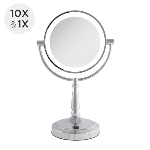 Zadro 9" Round LED Makeup Mirror with Lights and Magnification 5&10X/1X AA Battery Operated Swivel Lighted Makeup Mirror