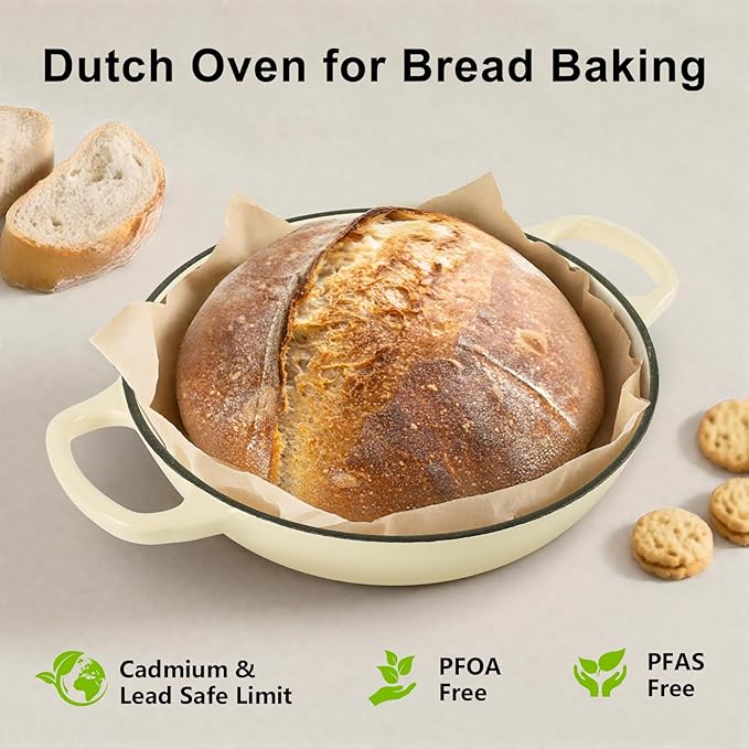 6QT Bread Dutch Oven Pot with Lid, Enameled Cast Iron Dutch Oven for Sourdough Bread Baking, Roasting, Stewing and Soup, Non-Stick Enamel Cookware for Oven/Stovetop, Perfect for Homemade Bread, Beige