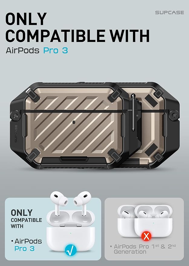 SUPCASE for AirPods Pro 3 Case with Lock & Carabiner, [IP68 Waterproof] [Military-Grade Protection] [Supports Wireless Charging] Anti-Scratch Hard Shell Cover for AirPods Pro 3rd Gen, Desert