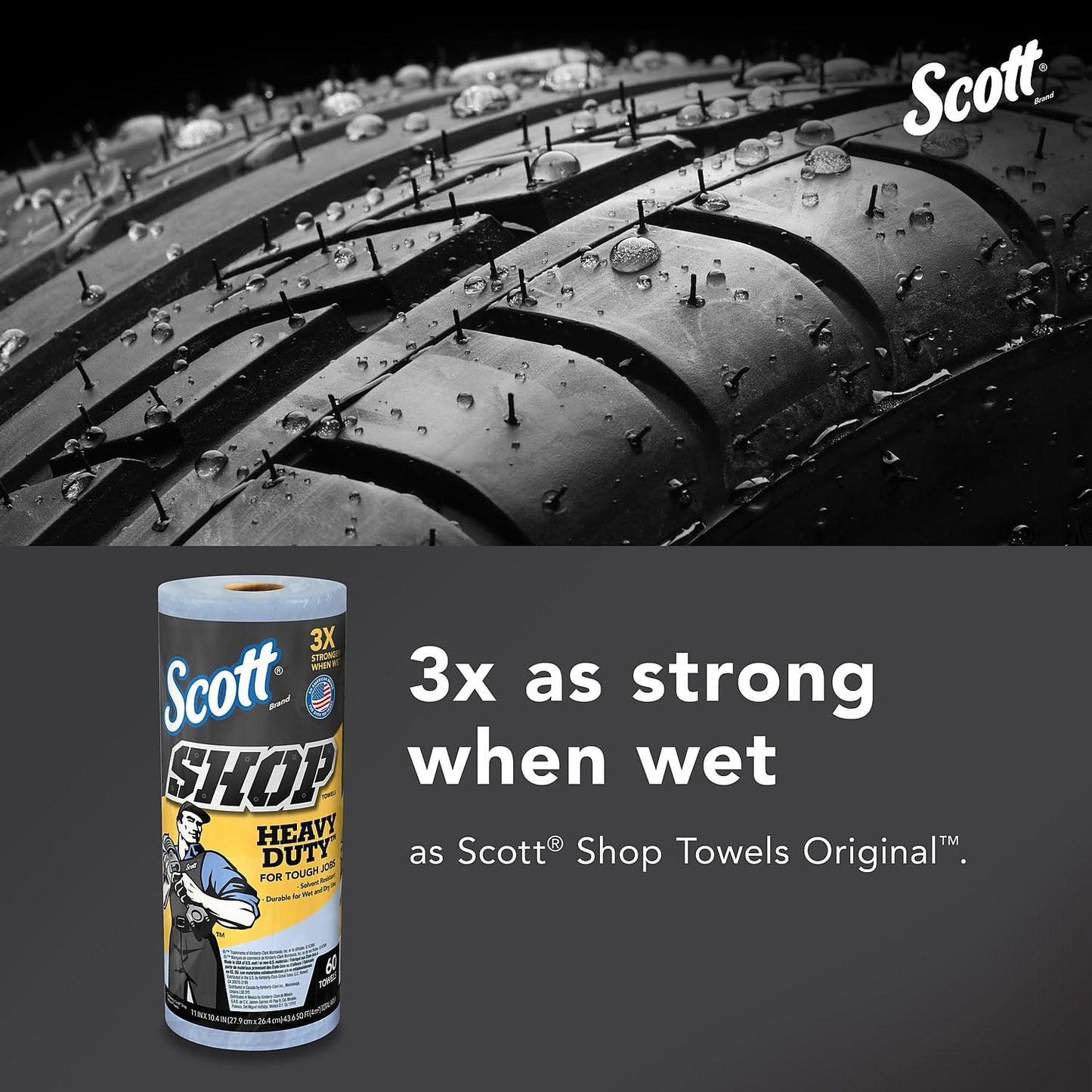 Scott Shop Original Heavy Duty Towels (32992), Blue, Cloth-like Paper Towel for Solvents, 10.4"x11" Wipe (12 Rolls of 60 Sheets, 720 Sheet Total)