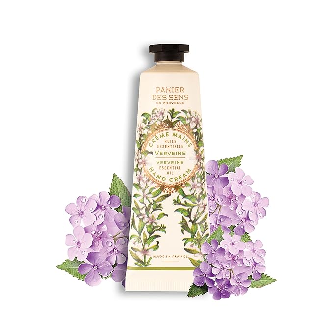 Panier des Sens - Small Hand Cream for Dry Cracked Hands - Verbena Mini Hand Lotion for Dry Skin - With Shea Butter and Olive Oil - Hand Care 97% Natural Ingredients - Travel Size 1 floz