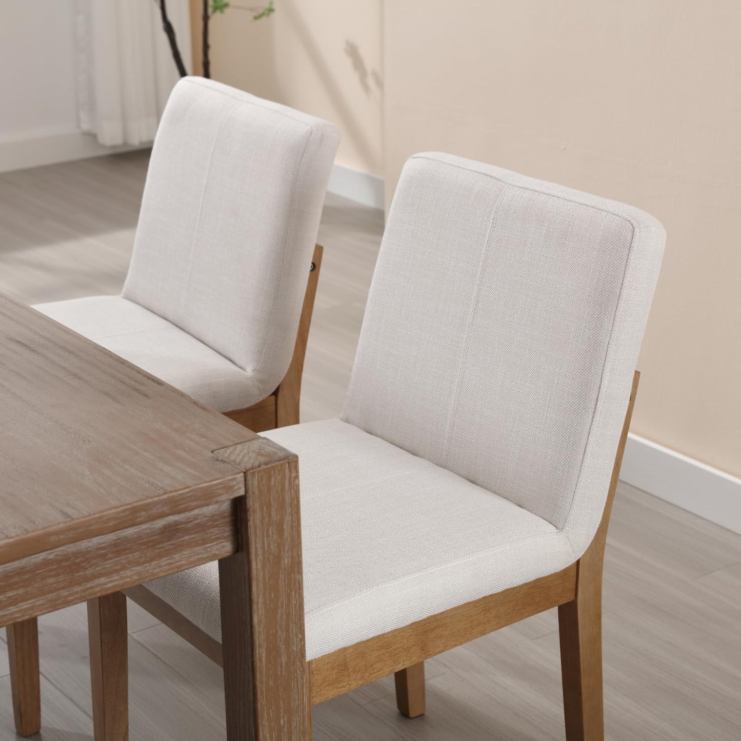 chairus Dining Chairs Armless Fabric Upholstered Kitchen & Dining Room Chairs Set of 2, Mid-Century Modern Side Chair with Natural Solid Wood Legs for Dining Room Restaurant - Linen Beige