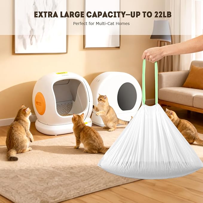 Automatic Cat Litter Box Liners Bags, Self-Cleaning Kitty Litter Liners Bags Compatible with MeoWant-SC01 & MeoWant-SC02, Heavy-Duty Thick Drawstring Replacement Liner Bag 18" x 12.6" (60 PCS)