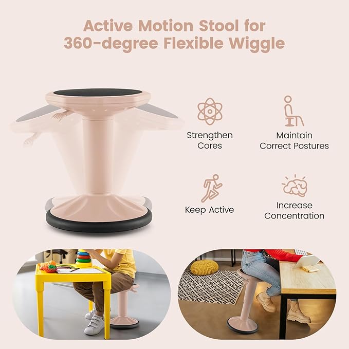 Giantex Wobble Stools for Classroom Seating, 24" Wiggle Stool with Adjustable Height, Sitting Balance Chair for School Active Learning, Office Stand Up, Flexible Seating Wobble Chair (Peach Pink)