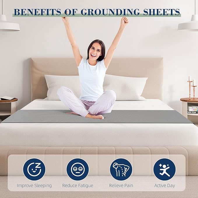 Grounding Sheets, for All Mattress Size, 90% Organic Cotton+10% Pure Silver Fiber, Earth Connected, Healthy Sleep, with Static grounding Cord and Test Pen (Gray, 105 * 23.2 inch)