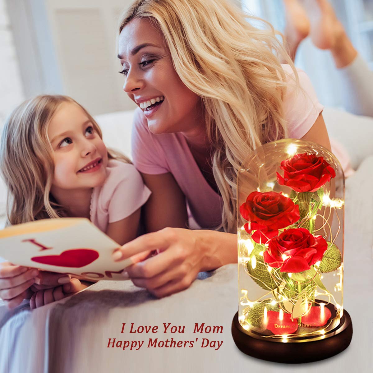 Birthday Gifts for Women,Beauty and The Beast Rose,Forever Real Preserved Red Rose in Glass Dome,Christmas Flowers Gifts for Mom,Wife,Girlfriend, Anniversary,Thanksgiving,Valentines Day Gift Idea