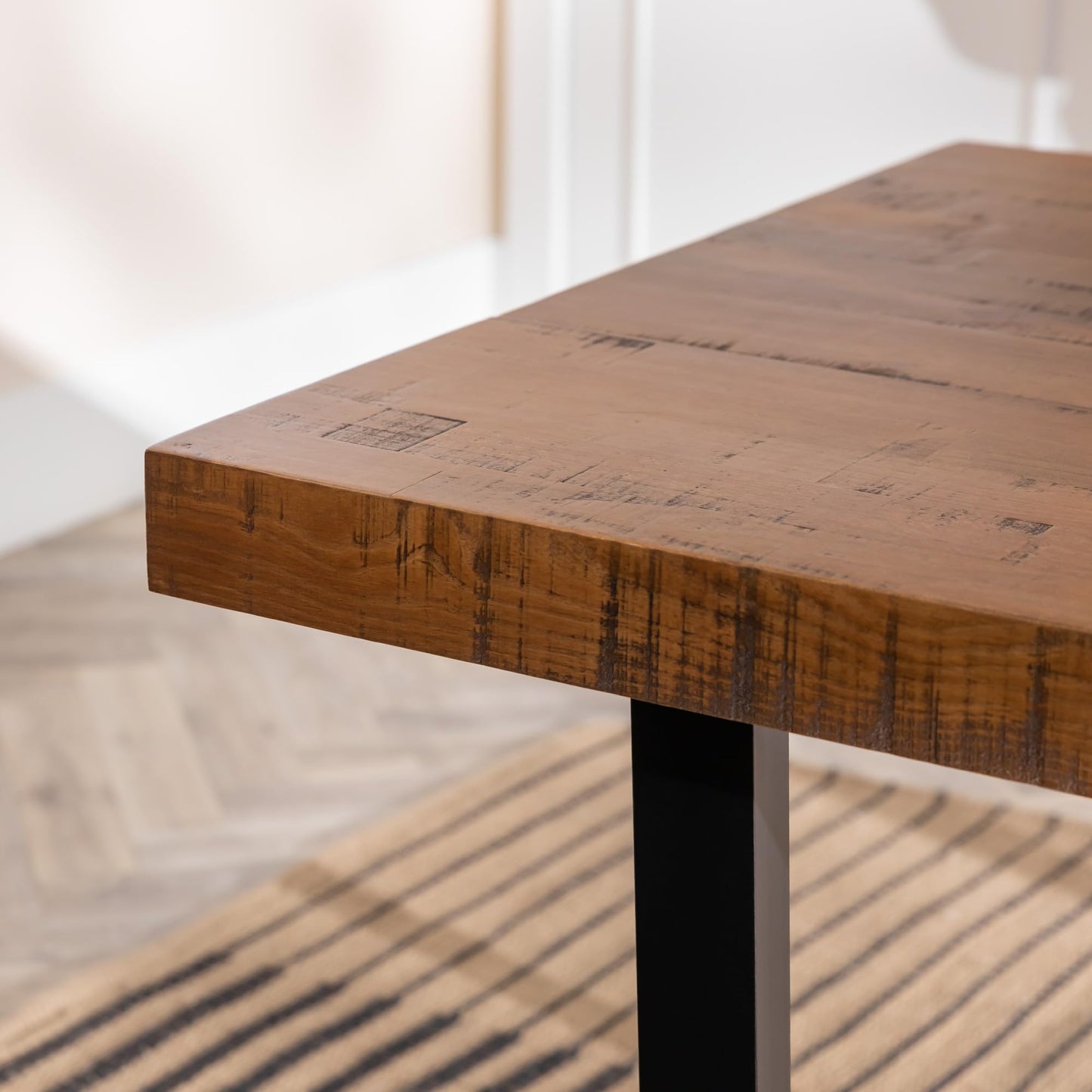 Walker Edison Durango Distressed Solid Wood Dining Table, 72 Inch, Rustic Oak